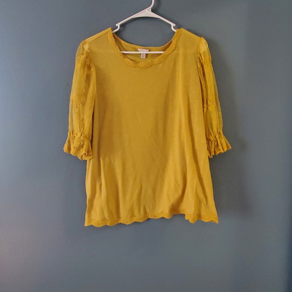 Cato womens size L yellow gold summer top lace sleeves